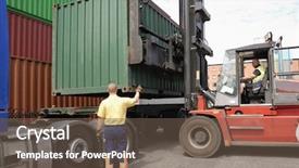  Presentation with truck driver - Amazing PPT theme having truck and driver loading truck backdrop and a tawny brown colored foreground