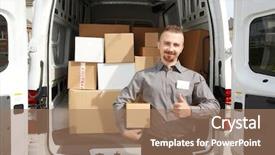  Presentation with one young man exercising handball - Slide deck enhanced with truck boxes - young delivery man background and a  colored foreground