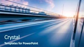  Presentation with freeway - Colorful presentation theme enhanced with truck bus - car driving on freeway backdrop and a ocean colored foreground