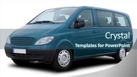  Presentation with white green - PPT theme enhanced with truck bus - green passenger van isolated background and a ocean colored foreground