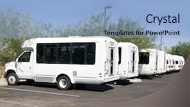  Presentation with passengers - PPT theme featuring truck bus - row of white vans used background and a light blue colored foreground