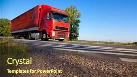  Presentation with cargo transportation - Cool new presentation theme with truck cargo transportation wide angle backdrop and a tawny brown colored foreground