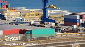  Presentation with container port - Theme having truck carries container port background and a coral colored foreground