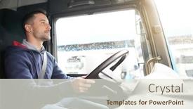  Presentation with truck driver - Beautiful PPT layouts featuring truck-driver-at-streering-wheel backdrop and a sky blue colored foreground