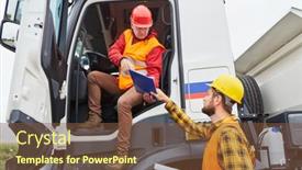 Presentation with truck driver - Audience pleasing PPT layouts consisting of truck-driver-brings-delivery backdrop and a tawny brown colored foreground