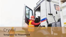  Presentation with truck driver - Theme having truck-driver-climbs background and a gold colored foreground