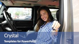  Presentation with keys - Slide set enhanced with truck driver safety - new car woman showing keys background and a  colored foreground