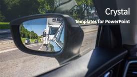  Presentation with truck - PPT layouts with truck driver safety - side mirror of a car background and a  colored foreground