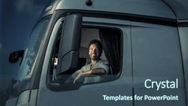  Presentation with truck driver - Presentation theme consisting of truck driver sitting in cab background and a ocean colored foreground