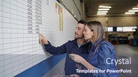  Presentation with truck driver - Beautiful slide set featuring truck-driver-with-manager-checking backdrop and a ocean colored foreground