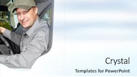  Presentation with truck driver - Audience pleasing PPT theme consisting of truck driver backdrop and a cool aqua colored foreground