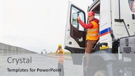  Presentation with truck drivers - Presentation theme consisting of truck-drivers-and-construction-workers background and a light gray colored foreground