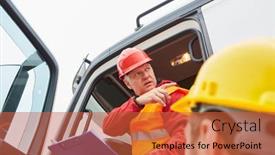  Presentation with drivers - Cool new PPT theme with truck-drivers-from-the-haulage backdrop and a red colored foreground