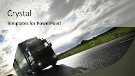  Presentation with trucking - Amazing presentation theme having trucking industry - truck driving on country-road motion backdrop and a sky blue colored foreground