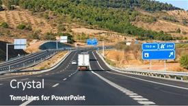  Presentation with truck - PPT layouts consisting of truck-driving-on-the-highway background and a dark gray colored foreground