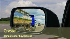  Presentation with large industrial mining dump truck - Audience pleasing theme consisting of truck in the rearview mirror backdrop and a tawny brown colored foreground