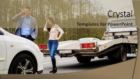  Presentation with roadside - Amazing theme having vehicle accident - couple near broken car backdrop and a coral colored foreground