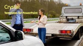  Presentation with roadside - Slide deck consisting of evacuation - couple near broken car background and a tawny brown colored foreground