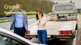  Presentation with roadside - PPT theme featuring casualty insurance - couple near broken car background and a tawny brown colored foreground