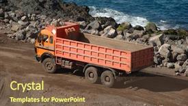  Presentation with dump truck - PPT layouts consisting of truck is driving near background and a tawny brown colored foreground