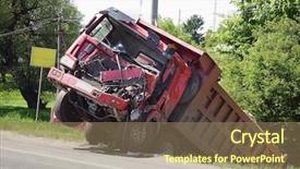  Presentation with truck accident - Presentation theme with truck lies in a ditch background and a coral colored foreground