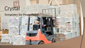  Presentation with forklift - PPT layouts enhanced with truck loading - forklift loader at warehouse outdoors background and a soft green colored foreground