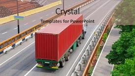  Presentation with transportation - PPT theme enhanced with truck loading - transportation of cargoes in containers background and a coral colored foreground