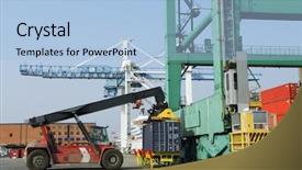  Presentation with crane - Presentation theme with truck loading container to crane background and a light blue colored foreground
