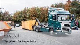  Presentation with recycling - Slide deck featuring truck loading container with waste background and a light gray colored foreground