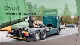  Presentation with recycling - Beautiful PPT theme featuring truck-loading-container-with-waste backdrop and a seafoam green colored foreground