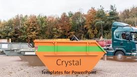  Presentation with loading - Presentation design featuring truck-loading-container-with-waste background and a coral colored foreground