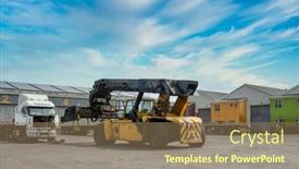  Presentation with magnet - Presentation theme having truck-magnet-crane-parked background and a coral colored foreground