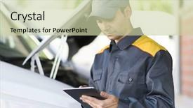  Presentation with mechanic tablet - Slide set with truck mechanic - mechainc using a tablet background and a soft green colored foreground