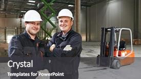  Presentation with truck driver - Cool new slides with truck mechanic - young smiling warehouse worker driver backdrop and a dark gray colored foreground