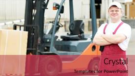  Presentation with forklift - Audience pleasing presentation design consisting of truck mechanic - young warehouse worker portrait backdrop and a red colored foreground