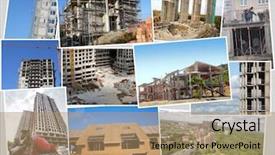  Presentation with rise - Colorful presentation enhanced with truck mixer - construction work site collage photos backdrop and a coral colored foreground