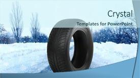  Presentation with tire - Cool new slides with truck safety driving - car tire on road winter backdrop and a cool aqua colored foreground
