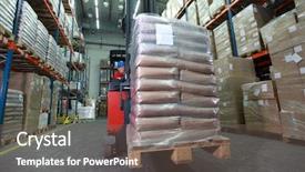  Presentation with work safety - PPT theme featuring truck safety driving - forklift operator in red uniform background and a gray colored foreground