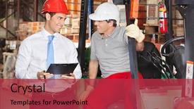  Presentation with forklift - Amazing PPT theme having truck safety driving - supervisor communicating with forklift driver backdrop and a red colored foreground