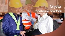  Presentation with foreman - PPT theme having truck safety driving - young female supervisor communicating background and a coral colored foreground