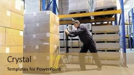  Presentation with pallet - Slides consisting of truck stacker in warehouse loading background and a coral colored foreground