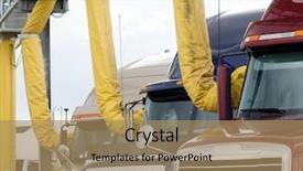  Presentation with truck drivers - PPT theme featuring truck stop with air conditioner vents providing comfort for drivers during their rest period background and a coral colored foreground