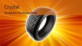  Presentation with tire - Presentation theme having truck tires - tire background and a gold colored foreground