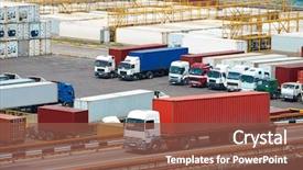  Presentation with container ship - Slide set consisting of truck transportation container from ship background and a tawny brown colored foreground
