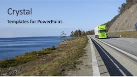  Presentation with route - Beautiful theme featuring truck transports driving on scenic backdrop and a light blue colored foreground