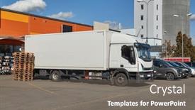  Presentation with truck - Slides having truck-unloading-goods-to-resupply background and a gray colored foreground