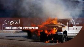  Presentation with fire truck - Audience pleasing PPT theme consisting of truck-vehicle-on-fire-burning backdrop and a tawny brown colored foreground
