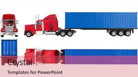  Presentation with cargo ship big container - PPT layouts featuring truck with cargo container isolated background and a red colored foreground