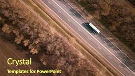 Presentation with semi truck - Slide set featuring truck with cargo semi trailer background and a tawny brown colored foreground
