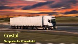  Presentation with black road - Beautiful PPT theme featuring truck with container on highway backdrop and a  colored foreground